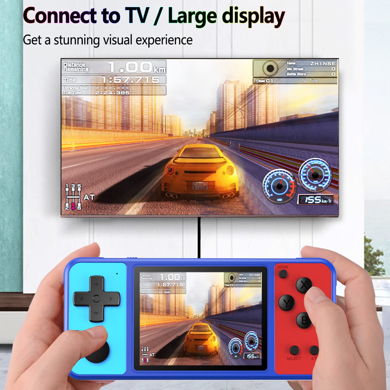Great Boy Handheld Game Console for Kids Preloaded 270 Classic Retro Games with 3.0'' Color Display and Gamepad Rechargeable Arcade Gaming Player (Blue)