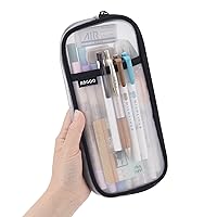 SUJAHHUJIQ Mesh Pencil Case, Clear Pencil Pouch, Large Pen Bag 2 Compartment Pencil Bag, Transparent Pen Holder Bag, Multi-Purpose Organizer Box