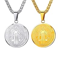 U7 St Benedict Medal Necklace, Steel + Gold