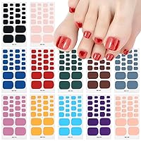 12 Sheets Nail Stickers Full Nail Wraps Toenail Stickers Solid Color Colors Nail Polish Strips Supply Black Blue Pink Color Toe Nail Wraps for Women DIY Manicure Toes Nail Stickers Wraps Kit
