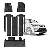 3W Floor Mats & Cargo Liner Fit Toyota Sienna 2021-2024 (Only for 7 Seat), TPE All Weather Custom Fit Floor Liner for Sienna 1st, 2nd and 3rd Row and Trunk, Black
