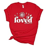 Womens Christian Tshirt Loved Romans 5:8 Sunshine Stars Short Sleeve T-Shirt