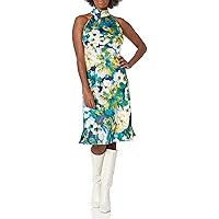 London Times Women's Midi Length Halter Dress with Tie Event Occasion Guest of Bow Back