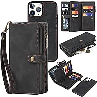 for iPhone 11 Pro Max Case Wallet with Card Holder,Detachable Magnetic PU Leather Wallet Shockproof Protective Cover with Wrist Strap,6.5'',Black