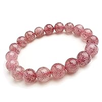 Natural Strawberry Quartz Healing Crystal Gemstone Elastic Round Bead Bracelet