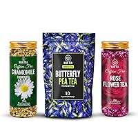 BLUE TEA - Combo - Butterfly Pea Flower Tea (10 Tea Bags) + Rose Tea (0.88 oz) + Chamomile Flower Tea (1.05 Oz) | herbal tea - caffeine-free