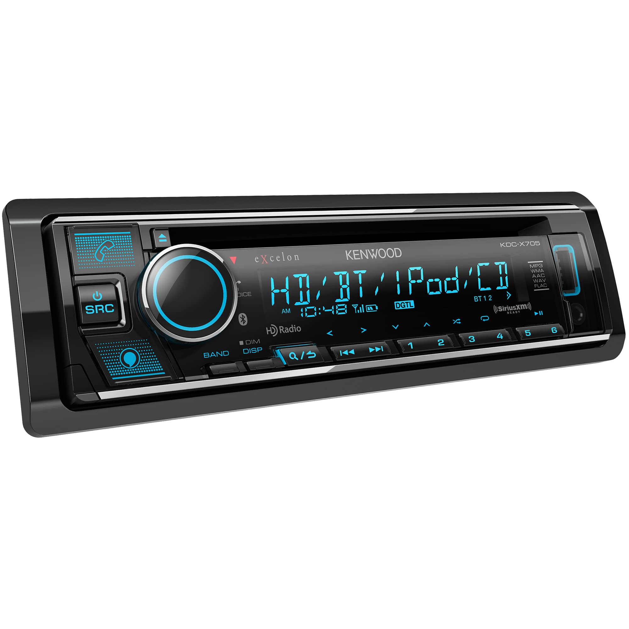 KENWOOD KDC-X705 Single DIN CD Receiver with Bluetooth, HD Radio, Alexa Built-in Spotify and Pandora Link for iPhone or Android Phones, SiriusXM Read, (3) 5Volt Pre-Outs