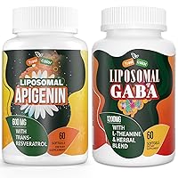 Liposomal Apigenin 550mg - High Bioavailability Apigenin Supplements，Apigenin Support with Trans-Resveratrol 50mg | Liposomal GABA with L-Theanine Supplements 1200mg（60 Softgels）