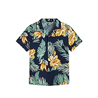 Floerns Boy's Tropical Button Down Short Sleeve Collared Loose Blouse Shirts