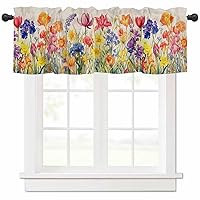 Valance Curtain Lavender Tulip Flower Kitchen Curtain for Window Branch Buffalo Leaves Window Treatment Topper Curtain for Kitchen Bathroom Dining Room 60x18in