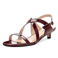 Womens Round Toe Cute Patent Open Slingback Party Buckle Kitten Low Heel Heeled Sandals 1.5 Inch