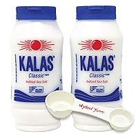 Kalas Greek Sea Salt Iodized Bundle - (2) 250 Gram (8.8oz) Bottles of Kalas Sea Salt Classic and (1) One Wyked Yummy All in One Measuring Spoon