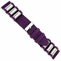 24mm Trendy Rubber Silicone Purple with Silver Tone Large Inserts Watch Band