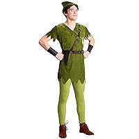 Adult Classic Peter Pan Costume Mens, Fantasy Neverland Lost Boy Green Halloween Outfit