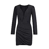 Women Sexy Sequin Dresses V Neck Mesh Long Sleeve Bodycon Dress 2023 Trendy Party Night Out Club Midi Dresses