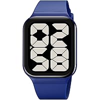 findtime Rectangular Watches Watch Blue with Large Numbers Digital for Men Women Seniors Boys 5ATM Waterproof Blue Men's Watch LED Unisex Minimalist Design