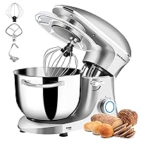 Seedeem Stand Mixer, 6Qt Electric Food Mixer, 660W 6-Speeds Tilt-Head Dough Mixers with Dishwasher-Safe Dough Hook, Wire Whip & Beater for Daily Use, Silver