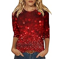 Valentines Day Shirts Womens Fashion Love Heart Graphic Tees Ladies Cozy 3/4 Sleeve Tunic Tops Going Out Holiday Outfits