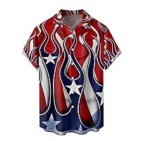 Coconut Tree Print Hawaiian Shirt for Men American Flag Short Sleeve Button Down Beach Shirts Mens Vintage Bowling Shirts
