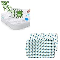 Bamboo Viscose Pack N Play Mattress Protector, 2 Pack, White & Pack n Play/Mini Crib Sheets, 2 Pack, Whale