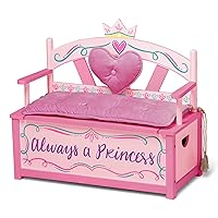 Kids Princess Wooden Bench Seat With Storage, Toy Box Bench Seat Features Safety Hinge, Padded Backrest, Seat Cushion, and Two Carrying Handles, Measures 32 x 15.5 x 27.5 Inches (Pink)