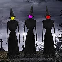 DR.DUDU 6 Ft Light up Witch Stakes Halloween Yard Decorations, Set of 3 Scary Witches with Multiple Colors LED Lights, Haunted House Props for Outdoor Garden Lawn Party Decor