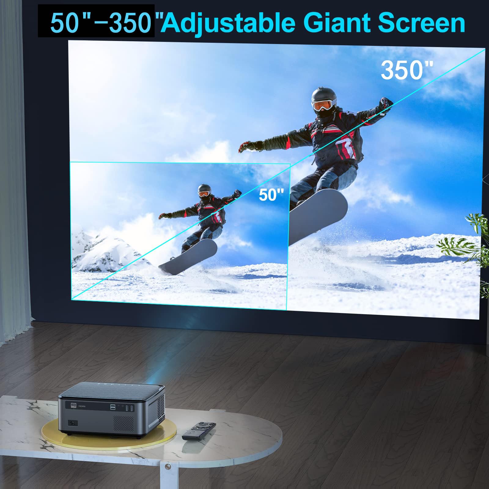 5G WiFi Bluetooth Projector, YABER Native 1080P Outdoor Movie Projector with 350