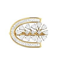 Certified 18K Gold Ring in Round Cut Natural Diamond (0.04 ct), Pear Cut Natural Diamond (1.56 ct) with White/Yellow/Rose Gold Promise Ring for Women