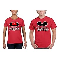Mom and Dad Matching Christmas Shirts for CouplesT-Shirts with Minnie Cartoon Mouse Pair (Red-Red,Men-XL/Women-XXL)