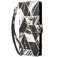 XYX Wallet Case for Samsung A45 5G, Sparkle Marble PU Leather Flip Cover with Hand Rope Kickstand Shockproof Protective Case for Galaxy A45 5G, Black