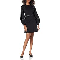 Shoshanna Women's Elsy Ponte and Faux Leather Combo Long Sleeve Dress