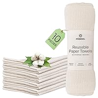 10 Pack Kitchen Paper Towels Washable - Super Absorbent Natural Paper Towels - Natural Cotton - Reusable, Paperless Kitchen Dish Cloths - 100% Organic Cotton Dish Towels - Reusable Paper Towel