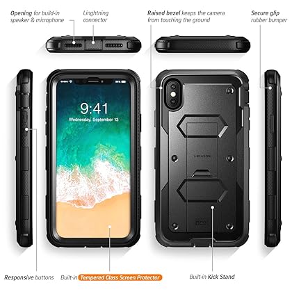 i-Blason Case for iPhone Xs Max 2018 Release, Built in Screen Protector Armorbox Full Body Heavy Duty Protection Kickstand Shock Reduction Case (Black), 6.5