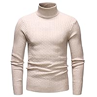 Mens Slim Fit Turtleneck Sweater Casual Knitted Twisted Pullover Solid Sweaters Winter Cable Thermal Solid Jumpers