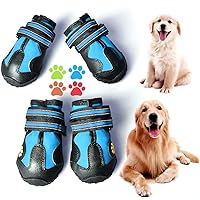Dog Boots for Dogs Non-Slip, Waterproof Dog Booties for Outdoor, Dog Shoes for Medium to Large Dogs 4Pcs with Rugged Sole Black-Blue