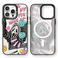 Magnetic for iPhone 15 Pro Magsafe Case Cute Aesthetic - Durable Fashion Funny Phone Case - Girly Scream Skeleton Skull Pattern Print Cover Design for Woman Girl 6.1 inches Black