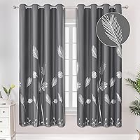 Estelar Textiler Blackout Curtains 2 Panels Set with Silver Palm Tree Curtains Light Blocking Thermal Insulation Window Drapes for Bedroom Patio Door, 52Wx72L, Dark Grey, 1Pair