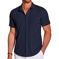 COOFANDY Men's Casual Short Sleeve Button Down Summer Beach Shirt Lightweight Textured Wrinkle Free Stretch Shirts