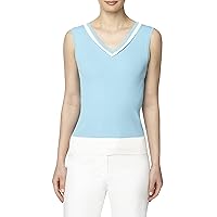 Anne Klein Women's Scallop Double V-Neck Colorblock Sweater Knit Shell