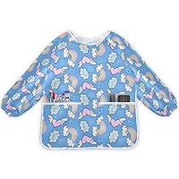 MNSRUU Art Smocks for Kids Long sleeve Waterproof Painting Aprons with 2 Pockets for 2-6 Years Gifts,Blue,M
