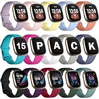 15 Pack Bands Compatible with Fitbit Versa 3 Bands/Versa 4 Bands/Fitbit Sense 2/Sense Bands,Soft Replacement Waterproof Sport Watch Strap Wristband for Fitbit Versa 3 Bands for Women Men Small