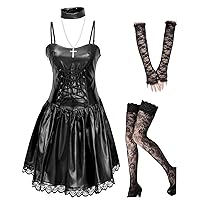 Misa Amane cosplay Faux Leather Goth Dress Outfit Costume Anime Women halloween Clothing Suits