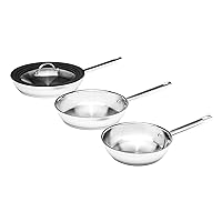 Amazon Basics Full induction Stainless Steel 3pc Frypan set with universal lid, 20cm/24cm/28cm Frypan with Full induction, 4 Count (Pack of 1)