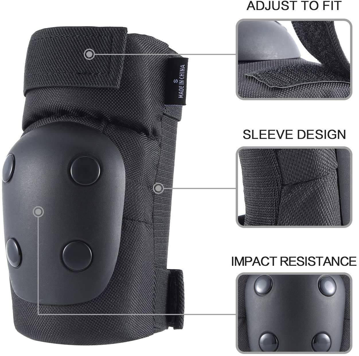 Banzk Adult/Child Knee Pads Elbow Pads Wrist Guards 3 in 1 Protective Gear Set for Skateboarding Inline Roller Biking Roller Skating Cycling Outdoor Sports Black M