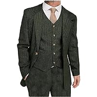 Mens Suits Herringbone Wool Tweed Suits 3 Pieces Retro Vintage Formal Tuxedos Wedding