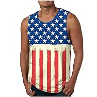 Novelty USA Flag Print Tank Tops Mens Breathable Sleeveless Beach T-Shirt Summer Casual Crewneck Workout Tanks Shirt