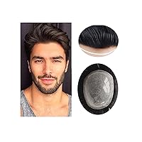 Toupee For Men Real Human Hair Piece Soft Invisible Replacement Hairpices Easy To Install Mens Wigs Realistic (Color : Black, Size : 16 * 21)