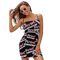 Fuck Cancer Slim Slip Dress for Women Sexy Mini Dress Backless Sundress Summer Dresses