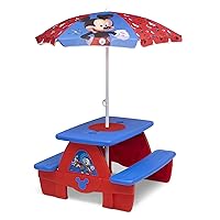 Disney Mickey Mouse 4 Seat Activity Picnic Table with Umbrella and Lego Compatible Tabletop by Delta Children
