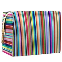Line Colorful Makeup Bag Travel Cosmetic Organizer Waterproof Portable Toiletry Bag Zipper Pouch Bags PU Leather Makeup Pouch for Women Girl